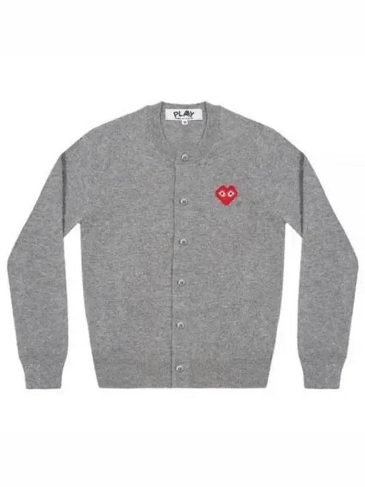 Play Red Heart Logo Print Wool Cardigan Gray - COMME DES GARCONS - BALAAN 2