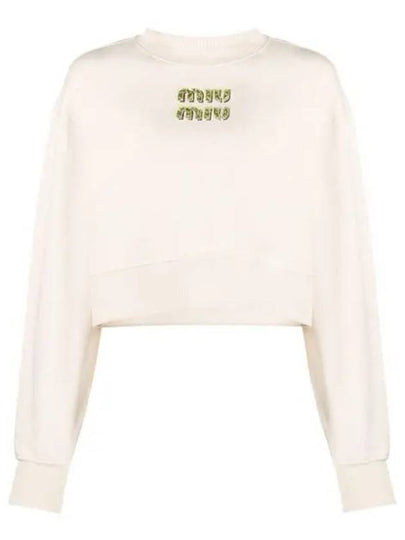 Embroidered Logo Cropped Sweatshirt Natural - MIU MIU - BALAAN 2