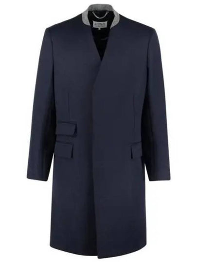 Stitched Collarless Wool Single Coat Navy - MAISON MARGIELA - BALAAN 2