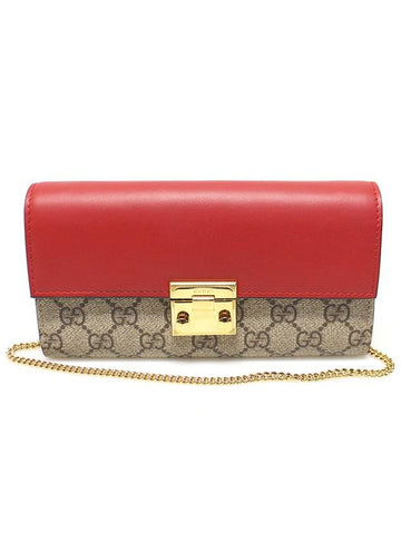 Gucci 453506 GG Supreme Canvas Paddle Lock Continental Gold Chain Clutch Shoulder Bag Long Wallet - GUCCI - BALAAN 1