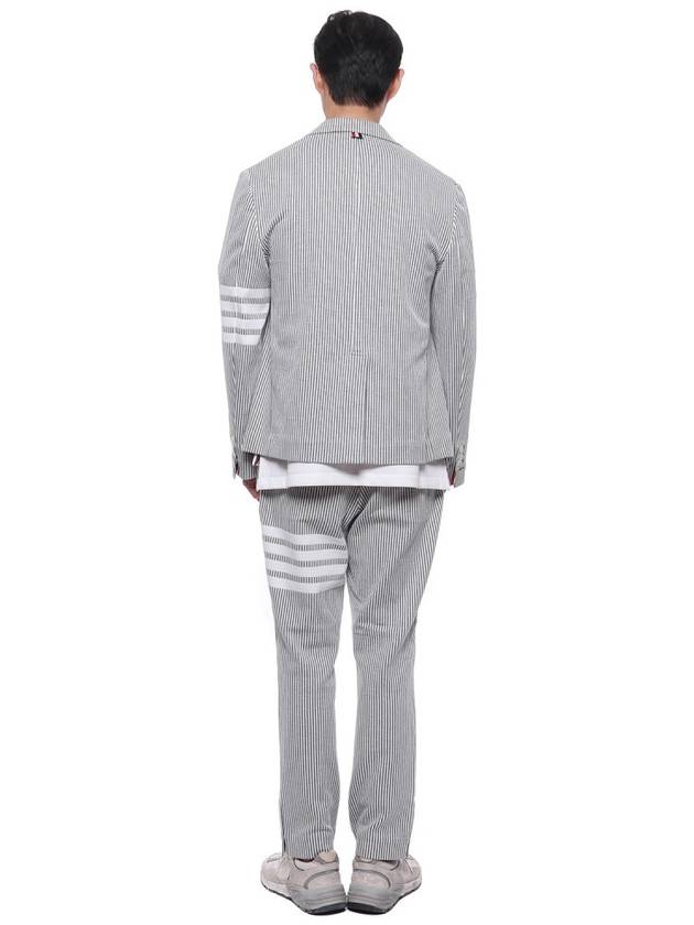 Men's 4 Bar Seesucker Loopback 4 Bar Sack Cardigan Grey - THOM BROWNE - BALAAN 6