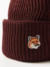 Fox Head Patch Ribbed Beanie Wine Lees - MAISON KITSUNE - BALAAN 5