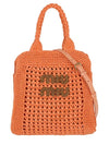 Raffia Effect Crochet Fabric Tote Bag Tulip Cognac - MIU MIU - BALAAN 2