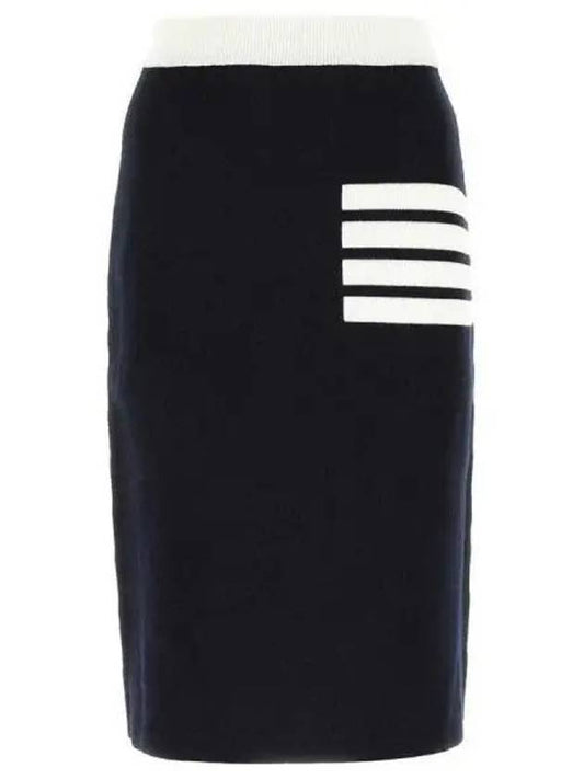Women's Double Face Merino 4 Bar A-Line Skirt Navy - THOM BROWNE - BALAAN 1