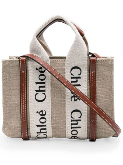 Woody Linen Canvas Calfskin Tote Bag White Brown - CHLOE - BALAAN 2