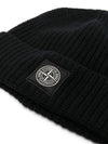 Logo Knit Beanie Black - STONE ISLAND - BALAAN 3