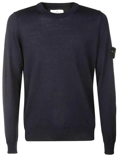 Logo Patch Round Neck Knit Top Navy - STONE ISLAND - BALAAN 2