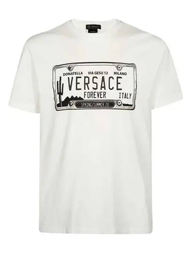 Men's Lettering Logo Point Tailor Fit Short Sleeve T-Shirt - VERSACE - BALAAN 1