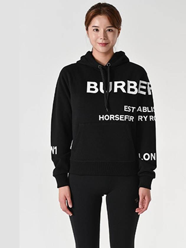 Horseferry Print Cotton Oversized Hoodie Black - BURBERRY - BALAAN 2