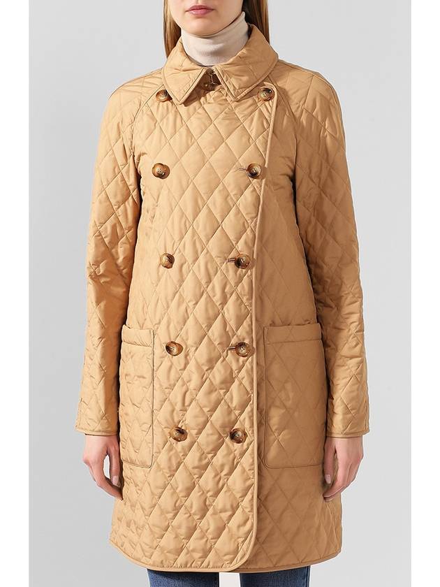 Diamond Quilted Double-Breasted Coat Beige - BURBERRY - BALAAN 3