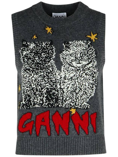 Graphic Cat Vest Grey - GANNI - BALAAN 2