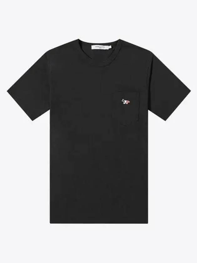 Tricolor Fox Patch Classic Pocket Short Sleeve T-Shirt Black - MAISON KITSUNE - BALAAN 2