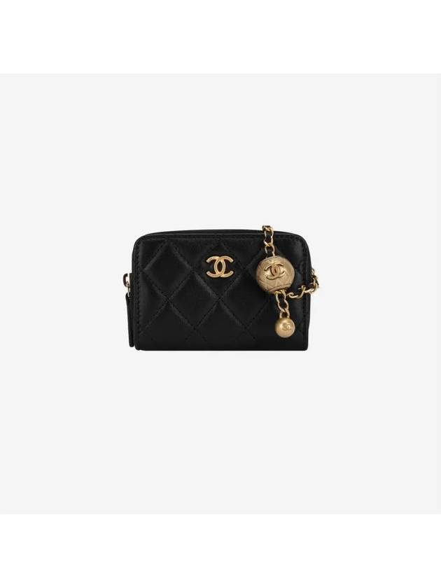 CC Logo Gold Ball Chain Lambskin Card Wallet Black - CHANEL - BALAAN 5