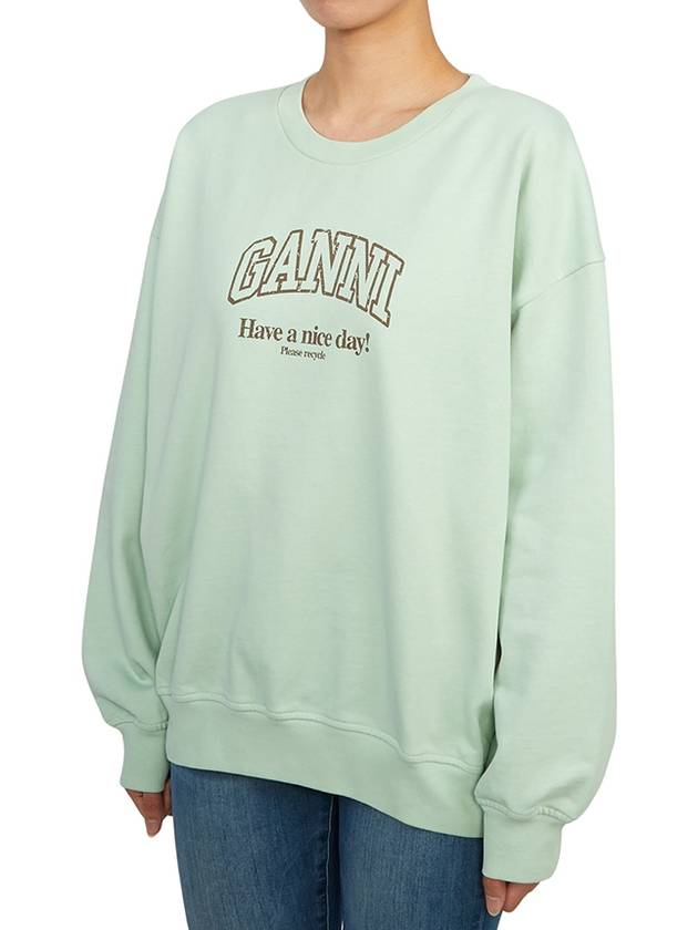 Logo Crew Neck Sweatshirt Aqua Form - GANNI - BALAAN 5