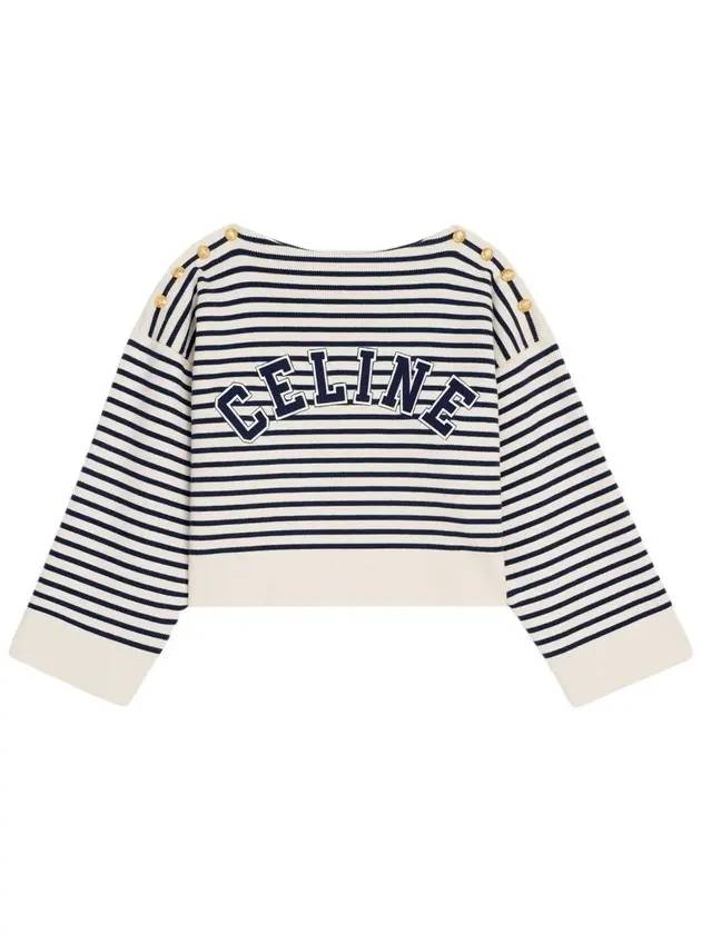 Logo Embroidery Striped Knit Top Cream Navy - CELINE - BALAAN 1