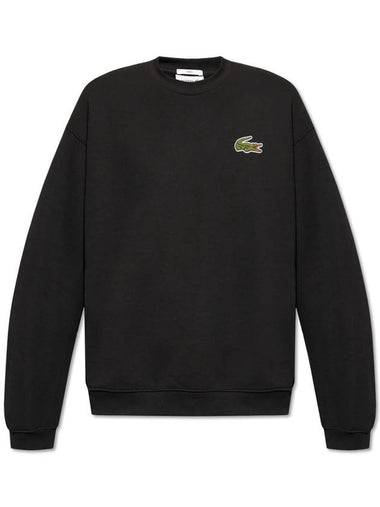 Loose Fit Badge Accent Fleece Sweatshirt Black - LACOSTE - BALAAN 1