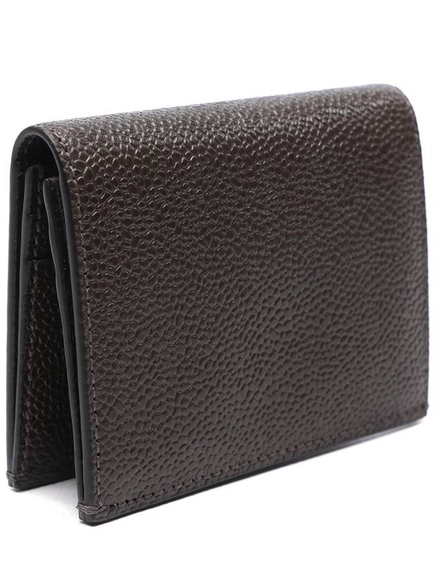 Pebble Grained Leather Double Card Wallet Dark Brown - THOM BROWNE - BALAAN 4