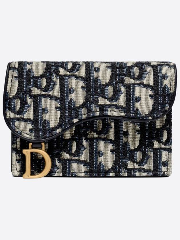 Saddle Flap Card Holder Blue  Oblique Jacquard - DIOR - BALAAN 3