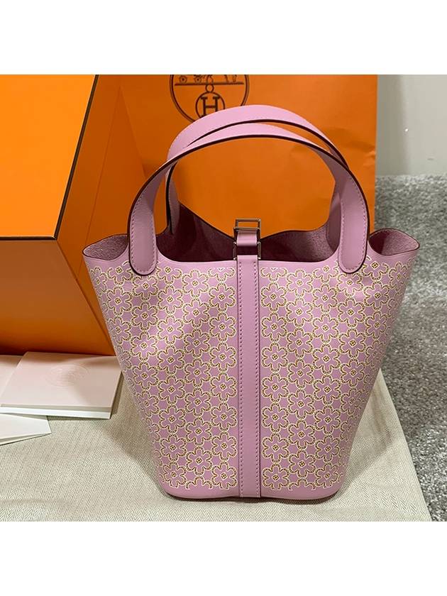 Picotin Lock Lucky Daisy 18 Tote Bag Pink - HERMES - BALAAN 6