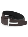 Silver Hardware T Logo Reversible Leather Belt Brown - TOM FORD - BALAAN 2