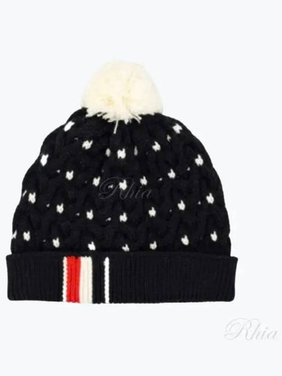 RWB Pompom Detail Virgin Wool Beanie Navy - THOM BROWNE - BALAAN 2