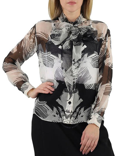 Women's Monochrome Print Silk Blouse Black - BURBERRY - BALAAN 2