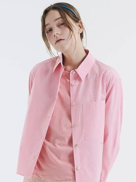 Logo embroidered outer cotton shirt pink 0032 - VOYONN - BALAAN 1