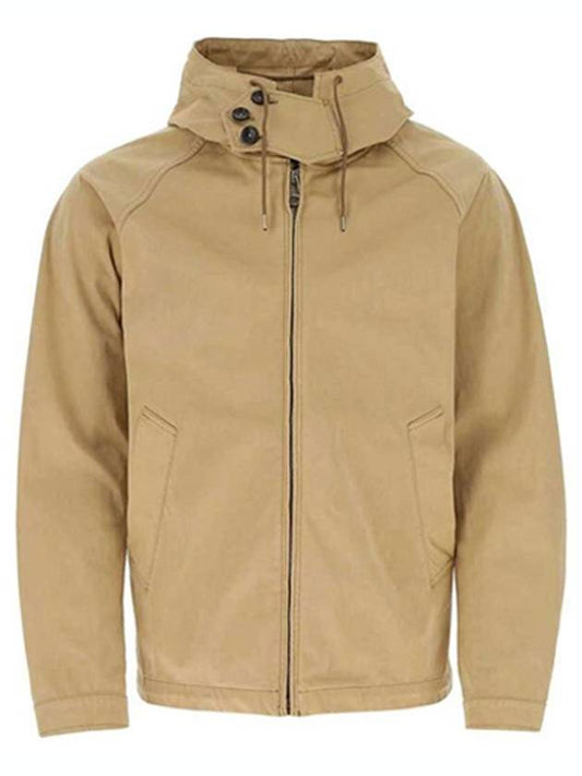 Collar Button Zipper Hooded Jacket Beige - TEN C - BALAAN 2