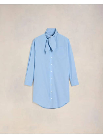 Scarf Collar Shirt Short Dress Blue - AMI - BALAAN 2