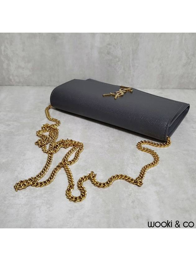 Monogram Uptown Chain Embossed Leather Long Wallet Storm Gold - SAINT LAURENT - BALAAN 7