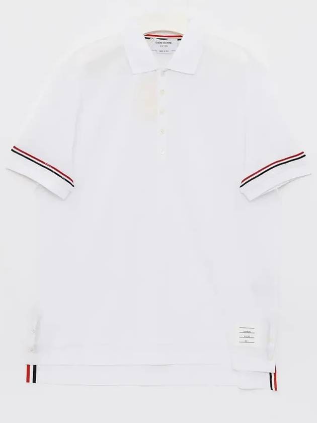 Lightweight Cotton Short Sleeve Polo Shirt White - THOM BROWNE - BALAAN 3