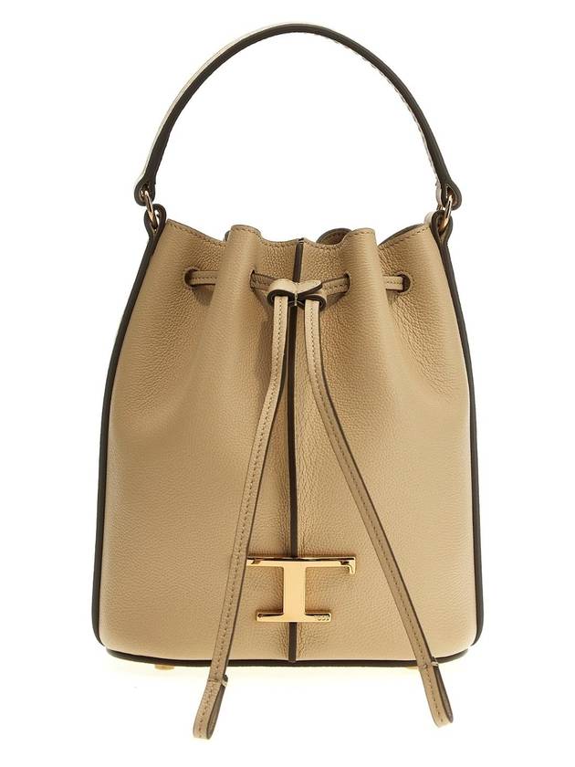 T Timeless Leather Micro Logo Bucket Bag Beige - TOD'S - BALAAN 1