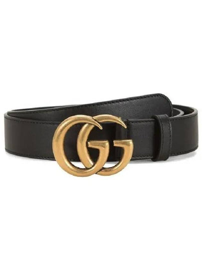 Men's GG Marmont Double G Buckle Gold Hardware Leather Belt Black - GUCCI - BALAAN 2