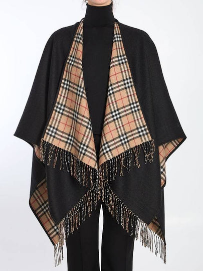 Check Reversible Wool Cape Black - BURBERRY - BALAAN 2