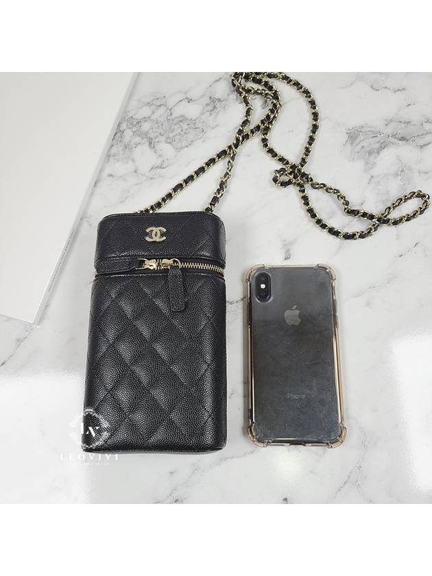 Classic Cosmetic Case Chain Phone Holder Mini Bag Black - CHANEL - BALAAN.