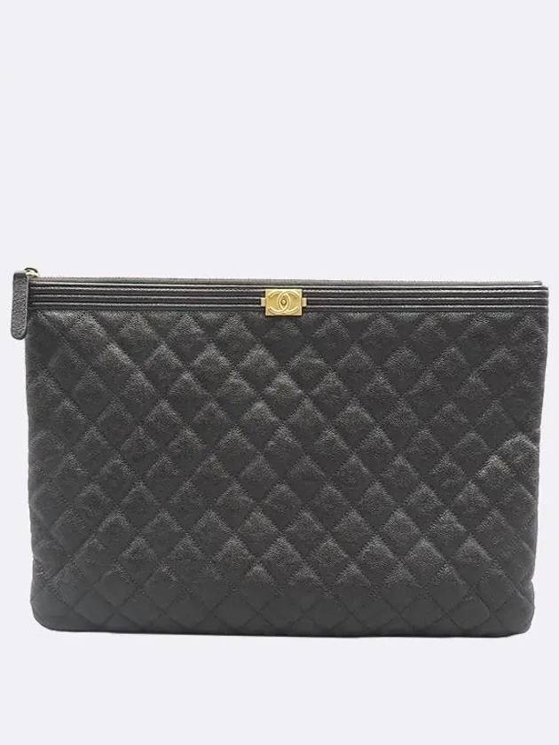 A84407 Black Color Caviar Skin Gold Metal Boy Large Clutch - CHANEL - BALAAN 2