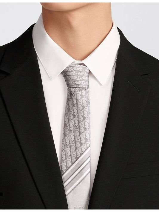 Dior Oblique Striped Tie Gray Light - DIOR - BALAAN 1