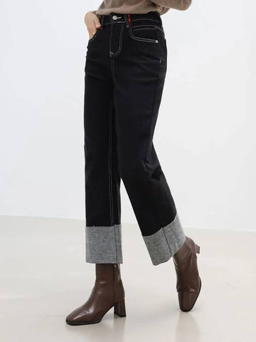 Mylene hidden banding brushed roll up denim pants - MONO AT.D - BALAAN 1