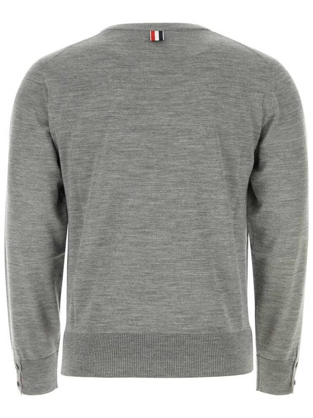 Intarsia Stitch Crew Neck Merino Wool Knit Top Light Grey - THOM BROWNE - BALAAN 3