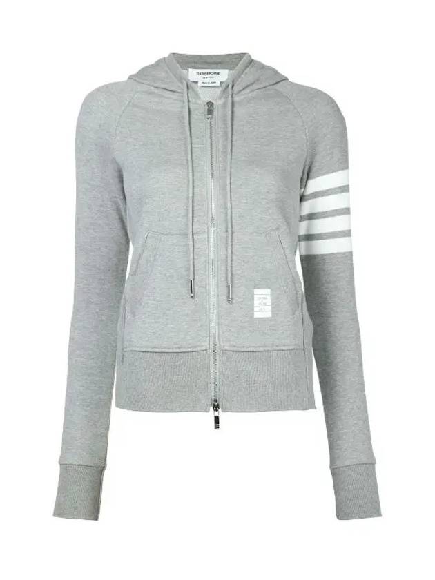 Engineered 4-Bar Stripe Loopback Jersey Knit Zip Up Hoodie Light Grey - THOM BROWNE - BALAAN 2