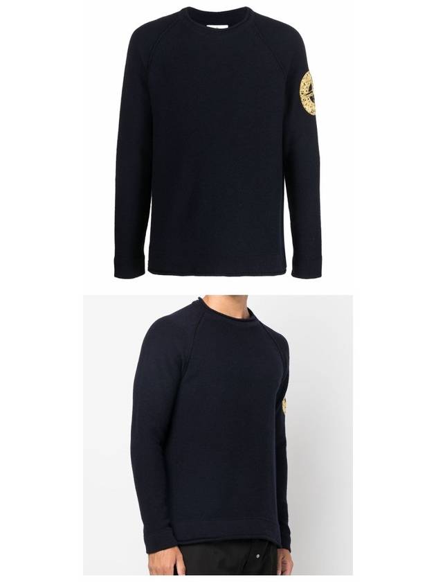 Embroidered Logo Crew Neck Lambswool Knit Top Navy - STONE ISLAND - BALAAN 6