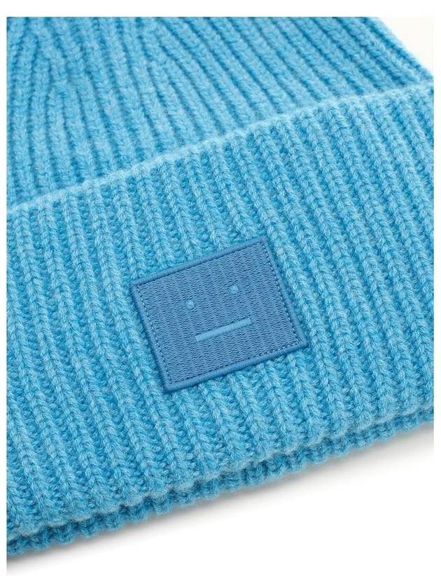 Face Patch Ribbed Wool Beanie Blue - ACNE STUDIOS - BALAAN 3