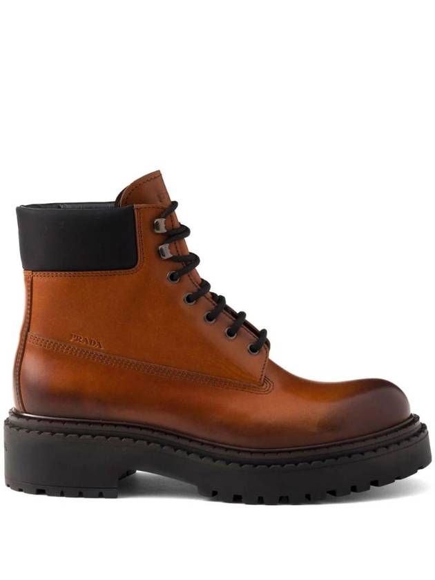 Leather Nylon Work Boots Cognac - PRADA - BALAAN 1