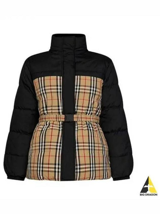 Check Reversible Down Puffer Jacket Beige Black - BURBERRY - BALAAN 2