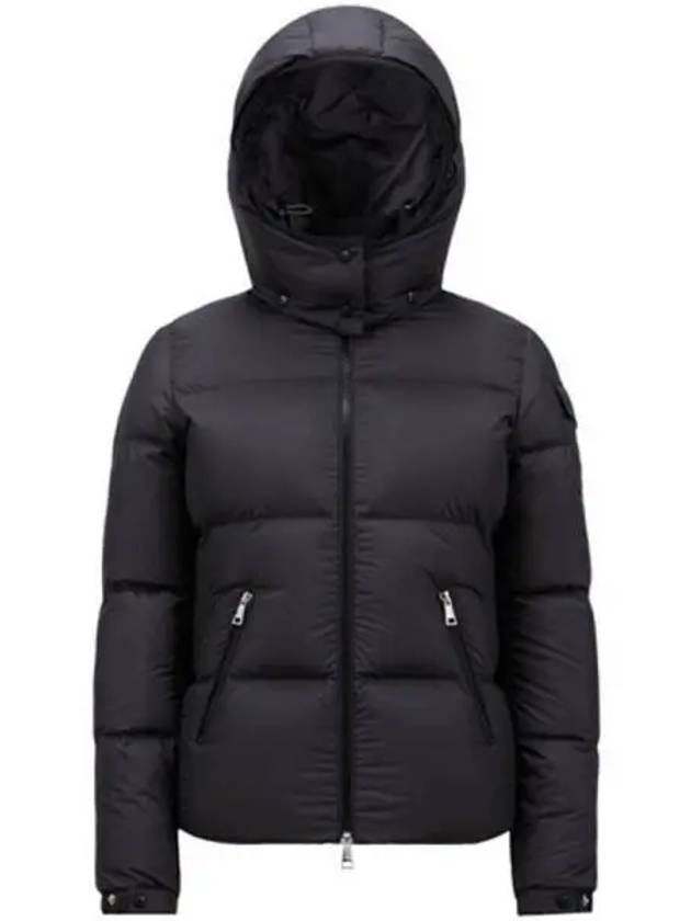 Purmin logo patch hood down padded black women s jacket 271213 - MONCLER - BALAAN 1