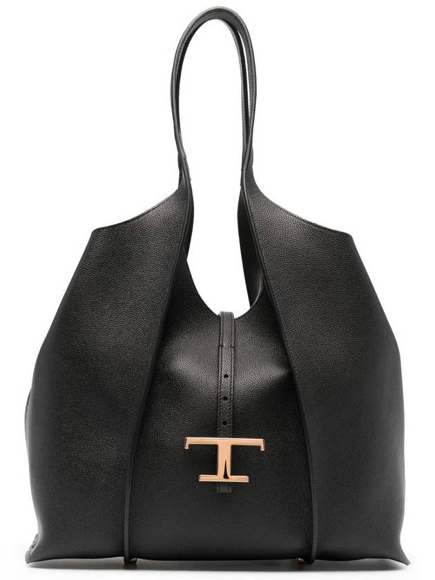 T Timeless Leather Medium Shopping Tote Bag Black - TOD'S - BALAAN 2