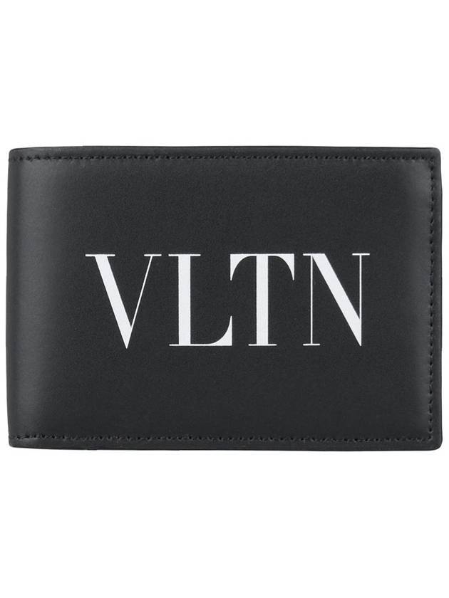 VLTN Logo Leather Half Wallet Black - VALENTINO - BALAAN 1