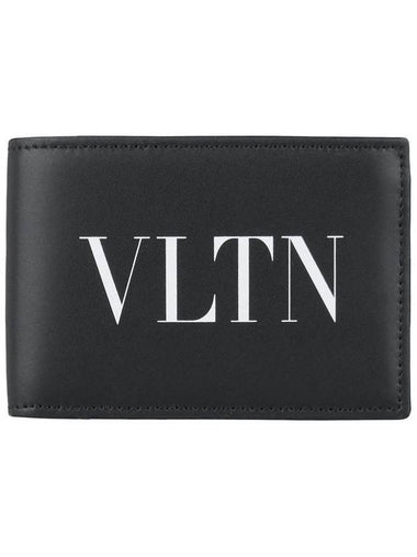 VLTN Logo Leather Half Wallet Black - VALENTINO - BALAAN 1