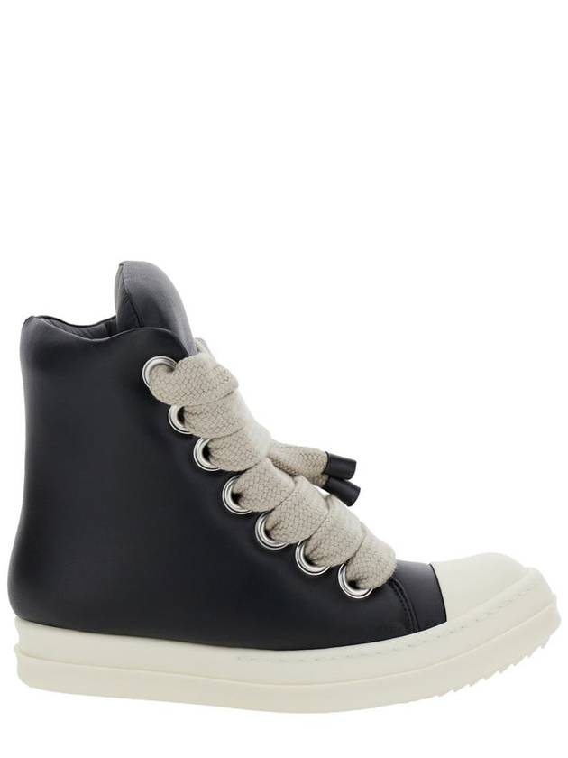 'Jumbo' Black Sneakers With Oversized Laces In Leather Woman - RICK OWENS - BALAAN 1