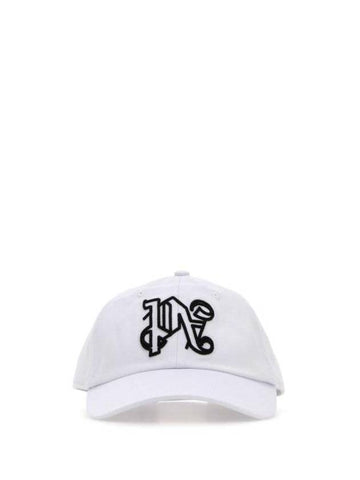 Monogram Embroidered Base Ball Cap White - PALM ANGELS - BALAAN 1